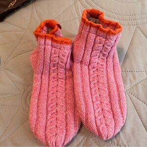 Pink and Orange Knit Slipper Socks